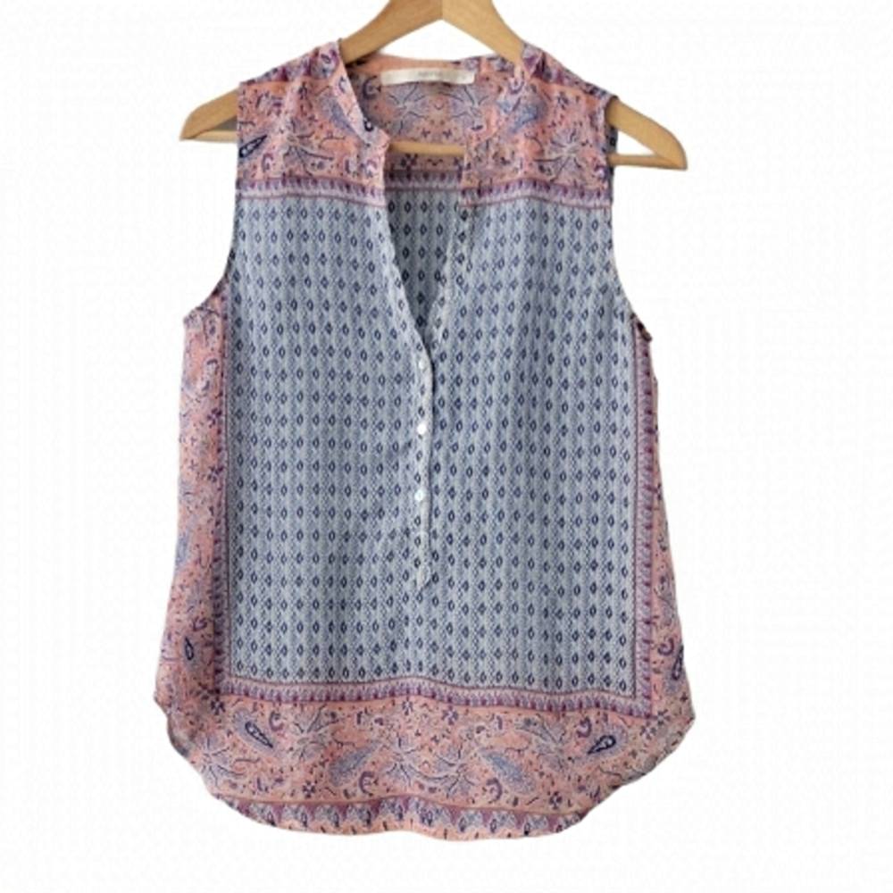 Blue Pink Tunic Boho Blouse Simi Sheer Lightweight Top Size Small